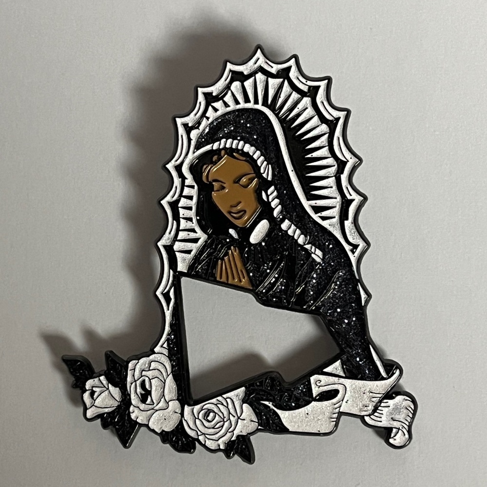 Virgin Mary New Era Frame Hat Pin Pins Hats Bag Fitted Black White Glitter Roses